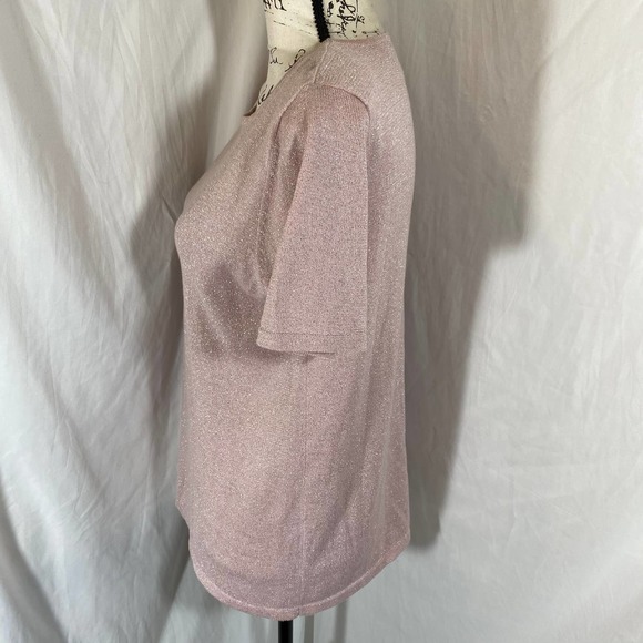 Patchington Crew Neck Short Sleeve Glitter Stretch Sweater W/Shoulder Pads Sz M - Picture 5 of 7
